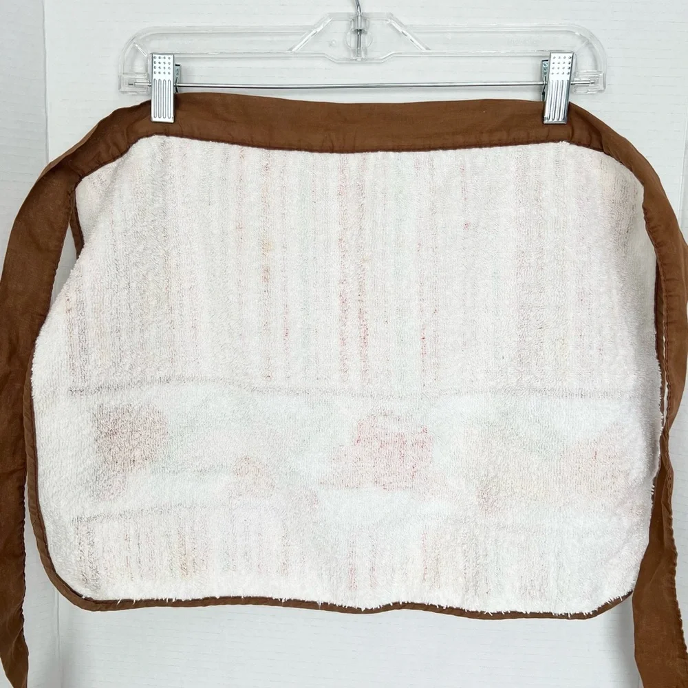 VTG 60’s 70’s Cottagecore Terry Cloth Half Apron Striped with Vegetable Design